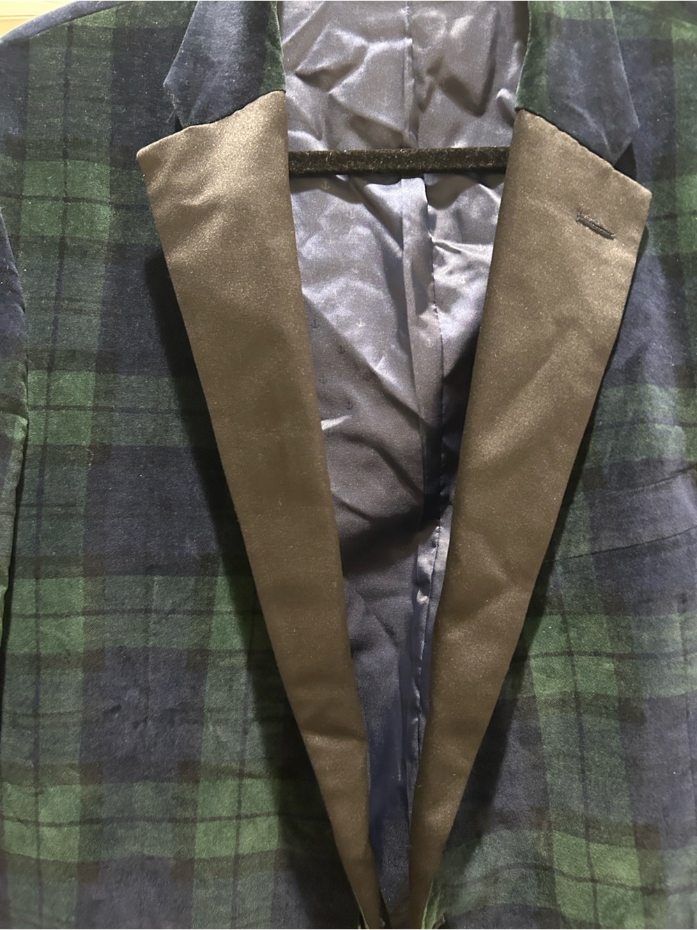 Men's Tartan Green & Blue Plaid Tuxedo Blazer - Picture 4 of 7